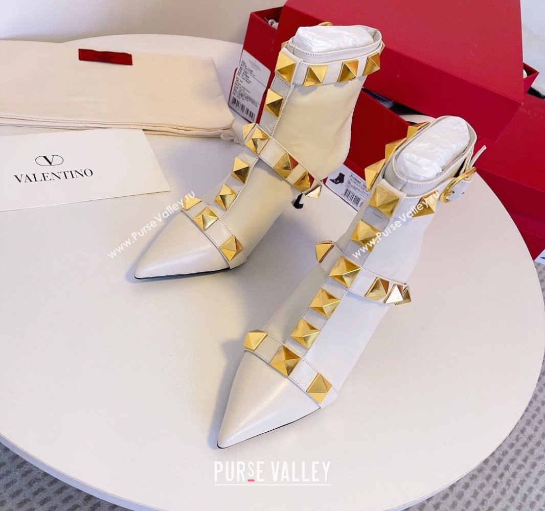 Valentino Calfskin Roman Stud Ankle Boots White 2024 (modeng-23120716)