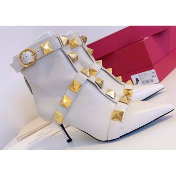 Valentino Calfskin Roman Stud Ankle Boots White 2024 (modeng-23120716)