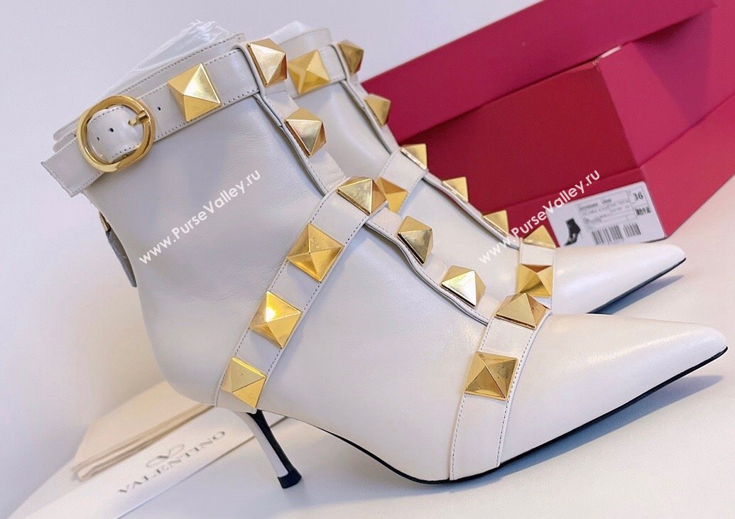 Valentino Calfskin Roman Stud Ankle Boots White 2024 (modeng-23120716)