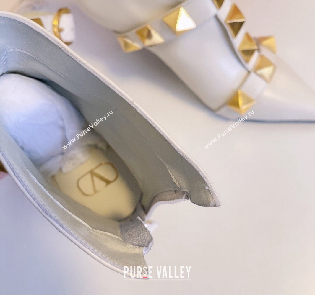 Valentino Calfskin Roman Stud Ankle Boots White 2024 (modeng-23120716)