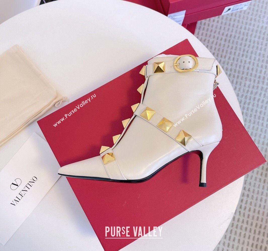Valentino Calfskin Roman Stud Ankle Boots White 2024 (modeng-23120716)