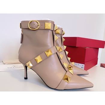 Valentino Calfskin Roman Stud Ankle Boots Nude 2024 (modeng-23120717)