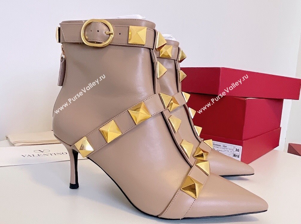 Valentino Calfskin Roman Stud Ankle Boots Nude 2024 (modeng-23120717)