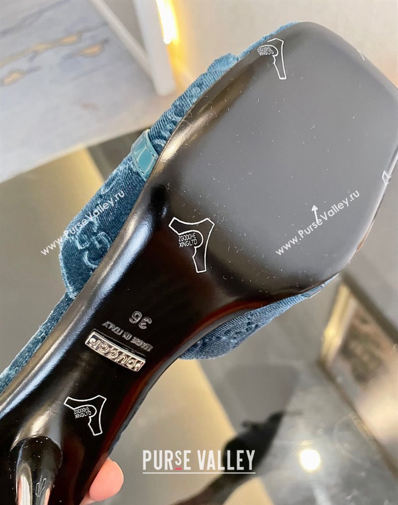 Gucci Heel 7cm GG velvet slide sandals with Patent leather bow detail 764182 Blue 2024 (modeng-23120708)