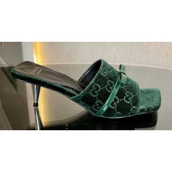 Gucci Heel 7cm GG velvet slide sandals with Patent leather bow detail 764182 Green 2024 (modeng-23120709)