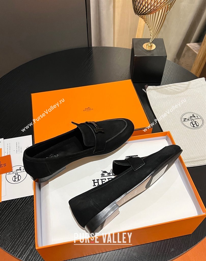 Hermes Paris loafer in suede goatskin Black with tone-on-tone signature H detail (modeng-23121131)