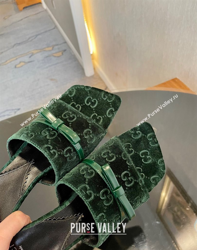 Gucci Heel 7cm GG velvet slide sandals with Patent leather bow detail 764182 Green 2024 (modeng-23120709)