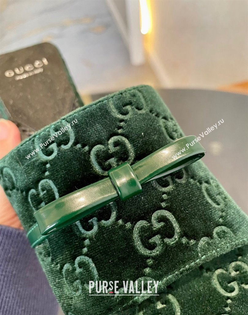 Gucci Heel 7cm GG velvet slide sandals with Patent leather bow detail 764182 Green 2024 (modeng-23120709)