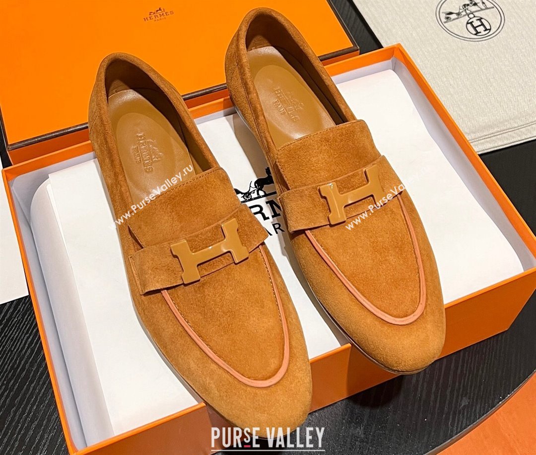 Hermes Paris loafer in suede goatskin Yellow with tone-on-tone signature H detail (modeng-23121126)