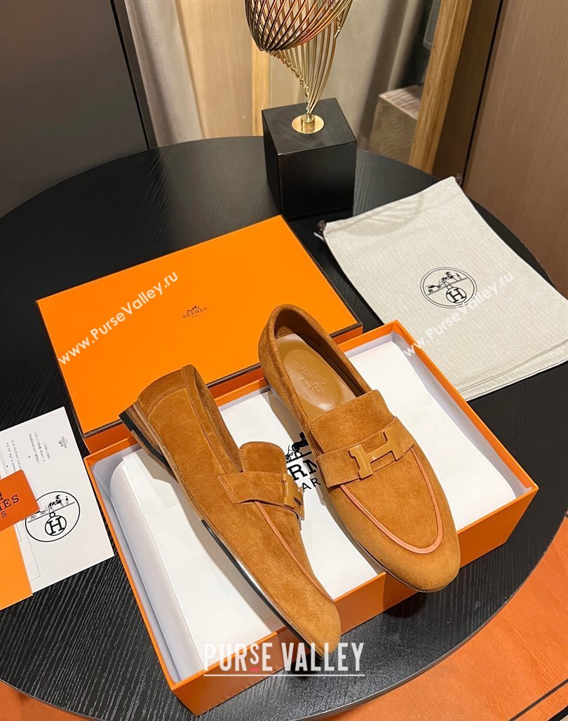 Hermes Paris loafer in suede goatskin Yellow with tone-on-tone signature H detail (modeng-23121126)