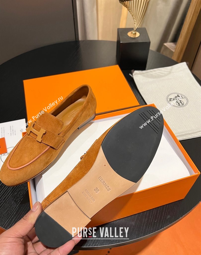Hermes Paris loafer in suede goatskin Yellow with tone-on-tone signature H detail (modeng-23121126)