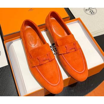 Hermes Paris loafer in suede goatskin Orange with tone-on-tone signature H detail (modeng-23121127)