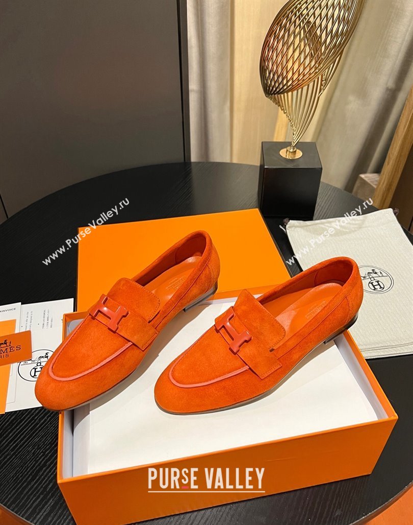 Hermes Paris loafer in suede goatskin Orange with tone-on-tone signature H detail (modeng-23121127)
