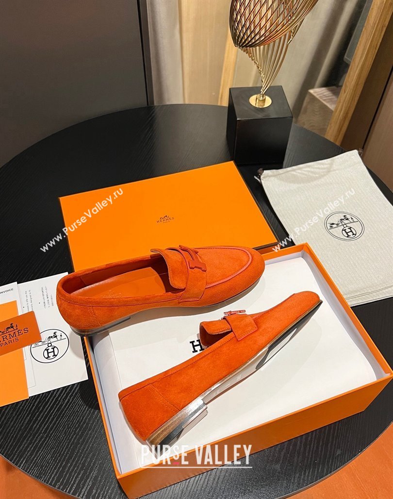 Hermes Paris loafer in suede goatskin Orange with tone-on-tone signature H detail (modeng-23121127)