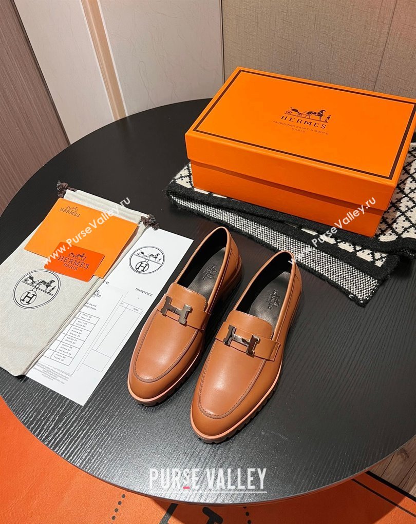 Hermes Faubourg loafer in calfskin Brown with signature H detail (modeng-23121212)