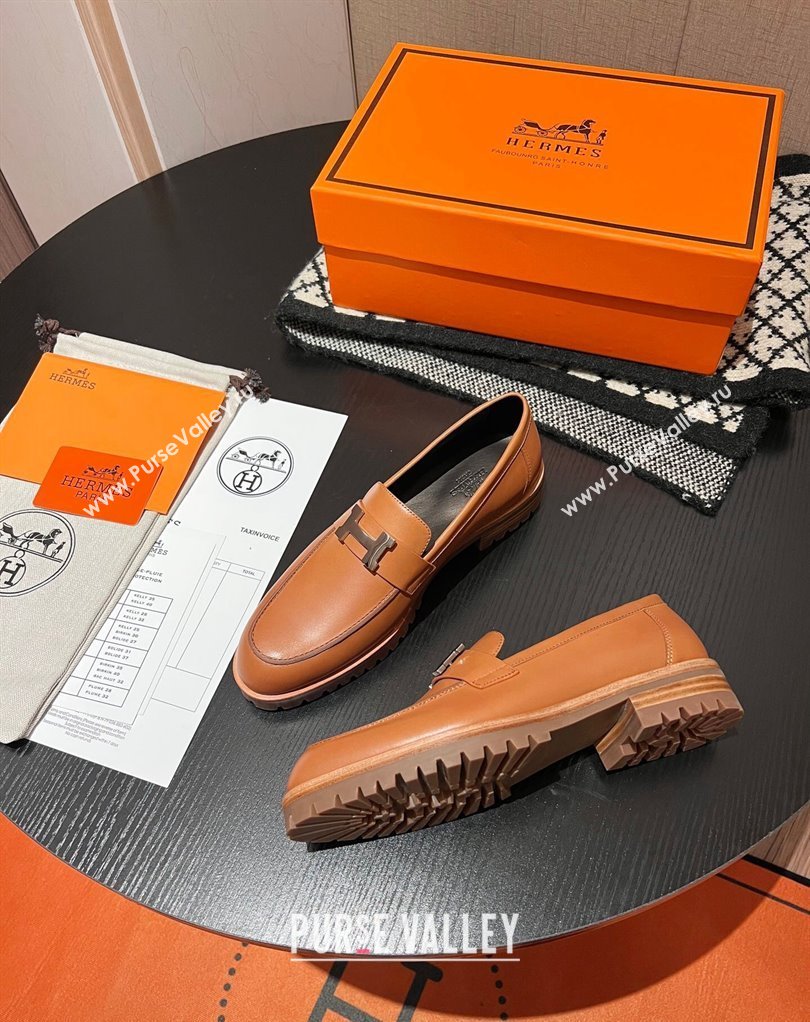 Hermes Faubourg loafer in calfskin Brown with signature H detail (modeng-23121212)