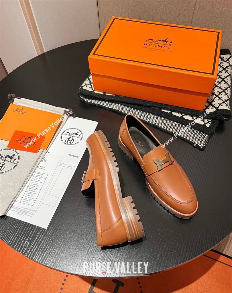 Hermes Faubourg loafer in calfskin Brown with signature H detail (modeng-23121212)