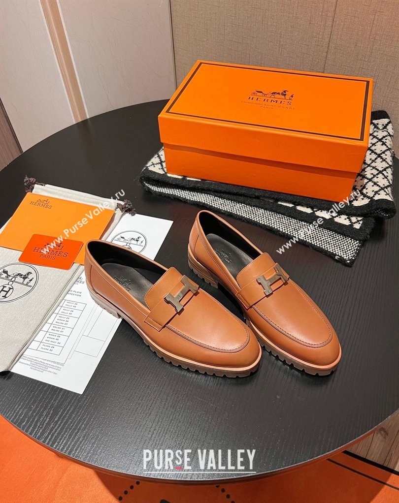 Hermes Faubourg loafer in calfskin Brown with signature H detail (modeng-23121212)