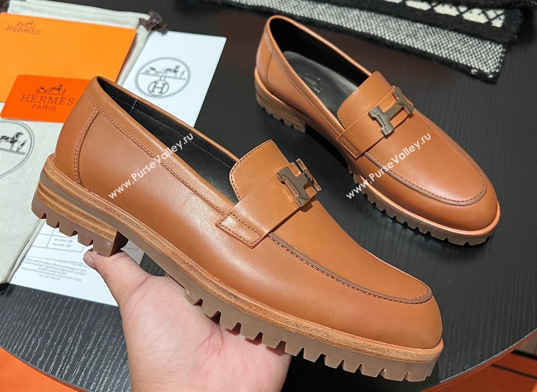 Hermes Faubourg loafer in calfskin Brown with signature H detail (modeng-23121212)