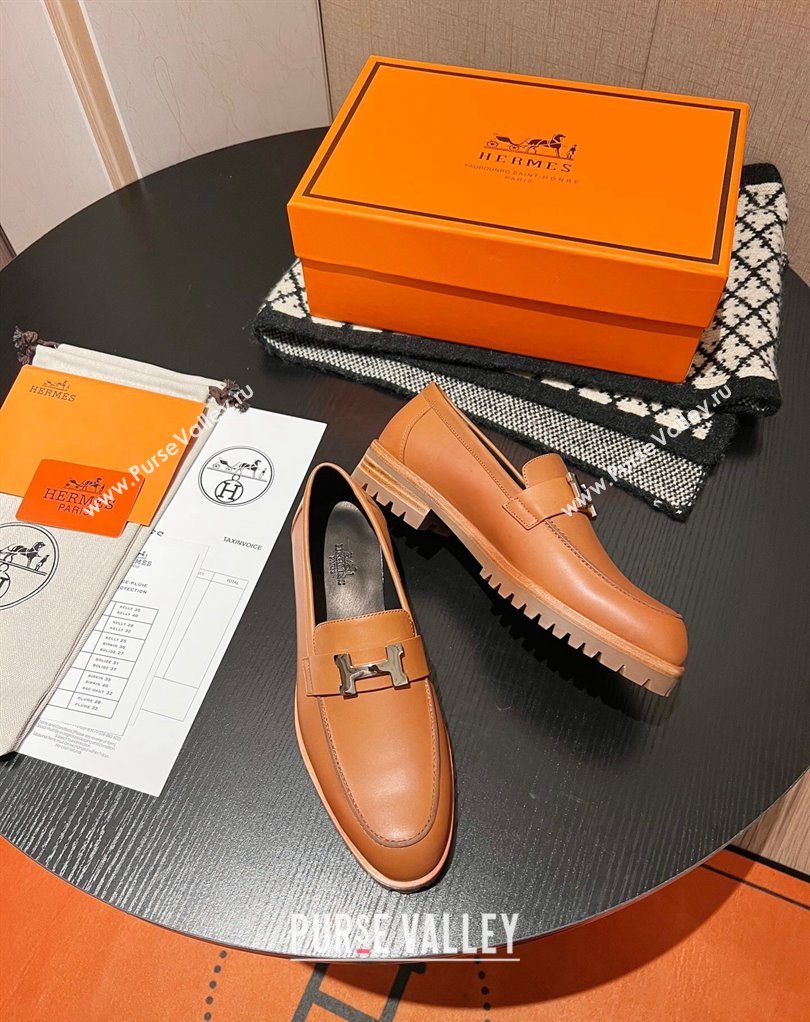 Hermes Faubourg loafer in calfskin Brown with signature H detail (modeng-23121212)