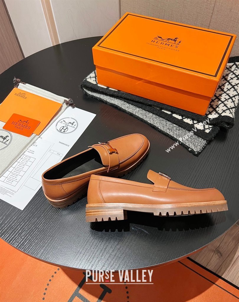 Hermes Faubourg loafer in calfskin Brown with signature H detail (modeng-23121212)