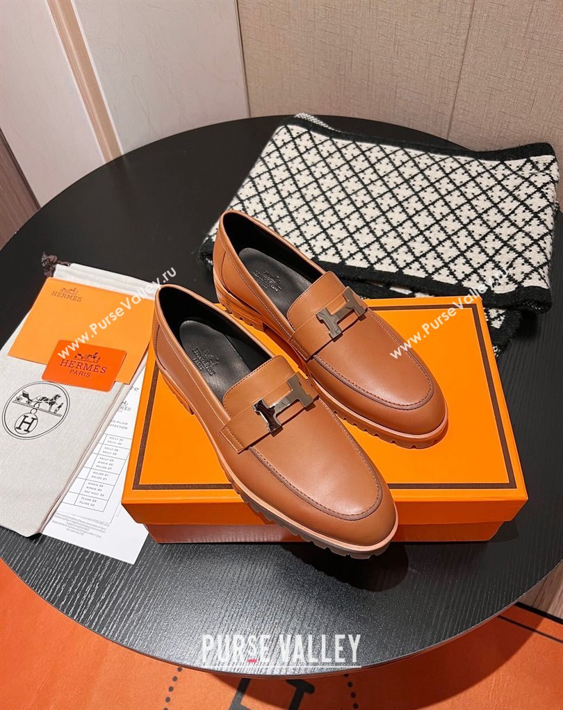Hermes Faubourg loafer in calfskin Brown with signature H detail (modeng-23121212)