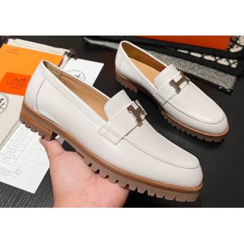 Hermes Faubourg loafer in calfskin White with signature H detail (modeng-23121211)