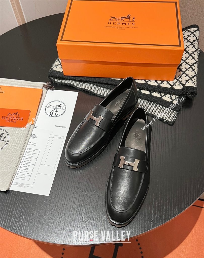 Hermes Faubourg loafer in calfskin Black with signature H detail (modeng-23121210)