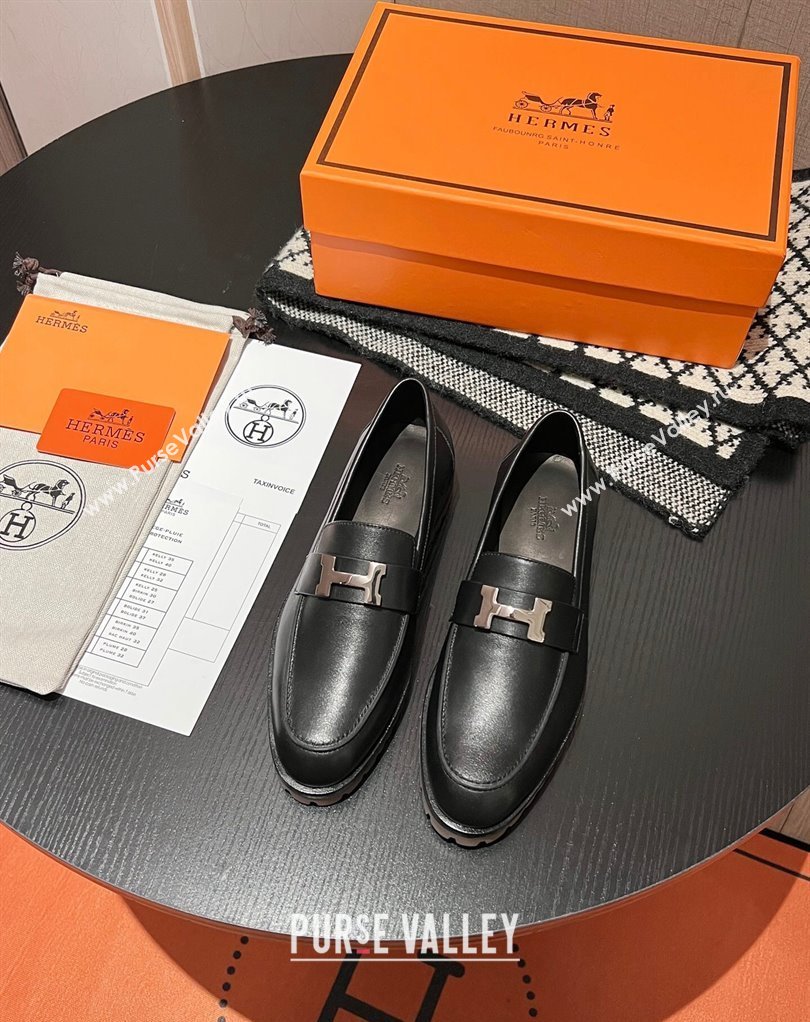 Hermes Faubourg loafer in calfskin Black with signature H detail (modeng-23121210)