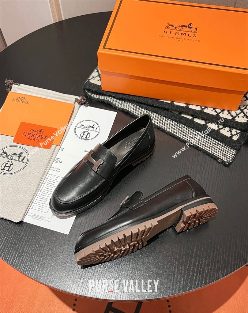 Hermes Faubourg loafer in calfskin Black with signature H detail (modeng-23121210)