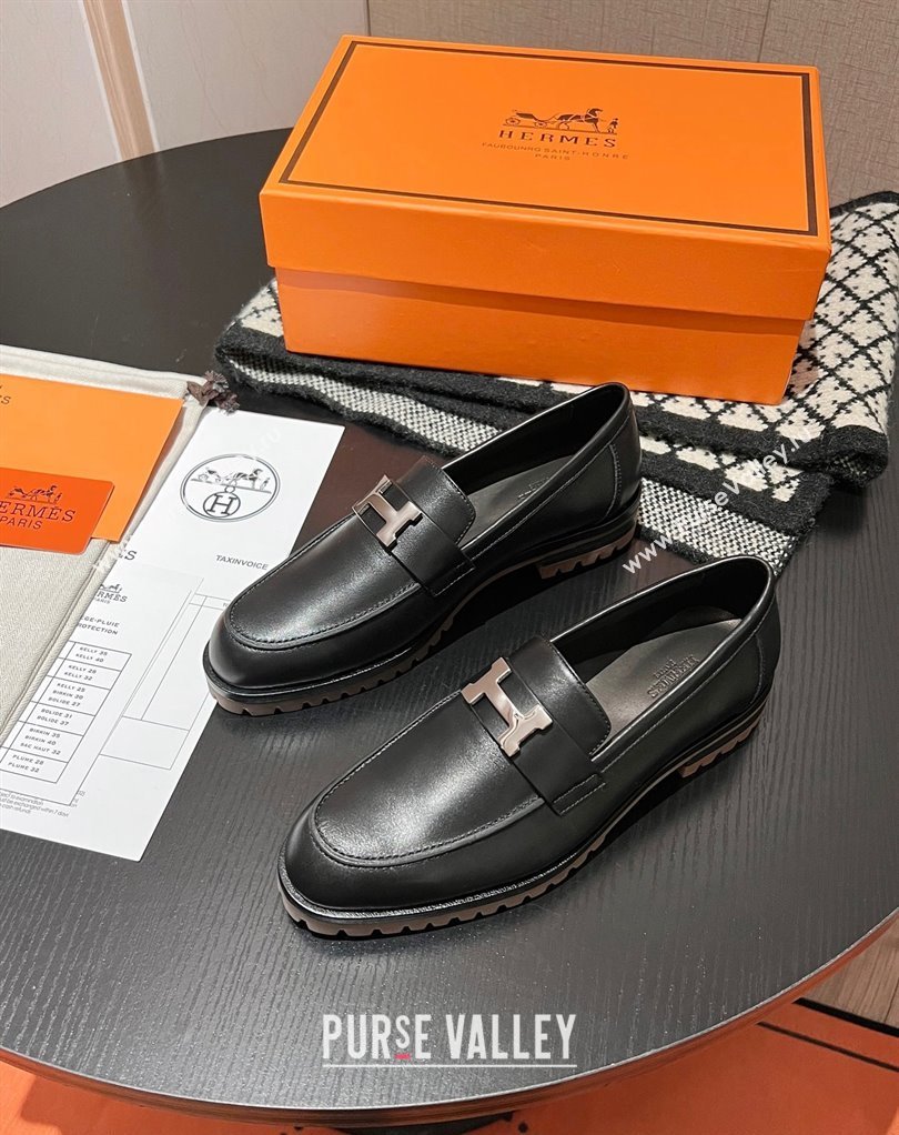 Hermes Faubourg loafer in calfskin Black with signature H detail (modeng-23121210)