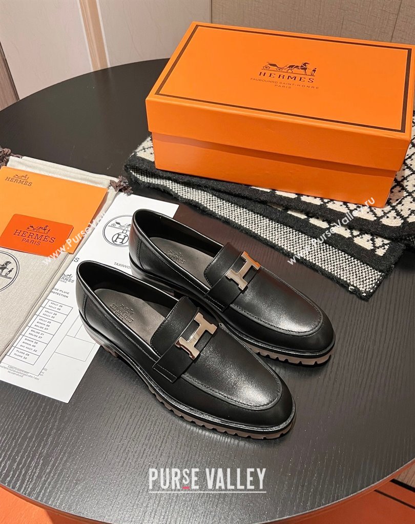 Hermes Faubourg loafer in calfskin Black with signature H detail (modeng-23121210)
