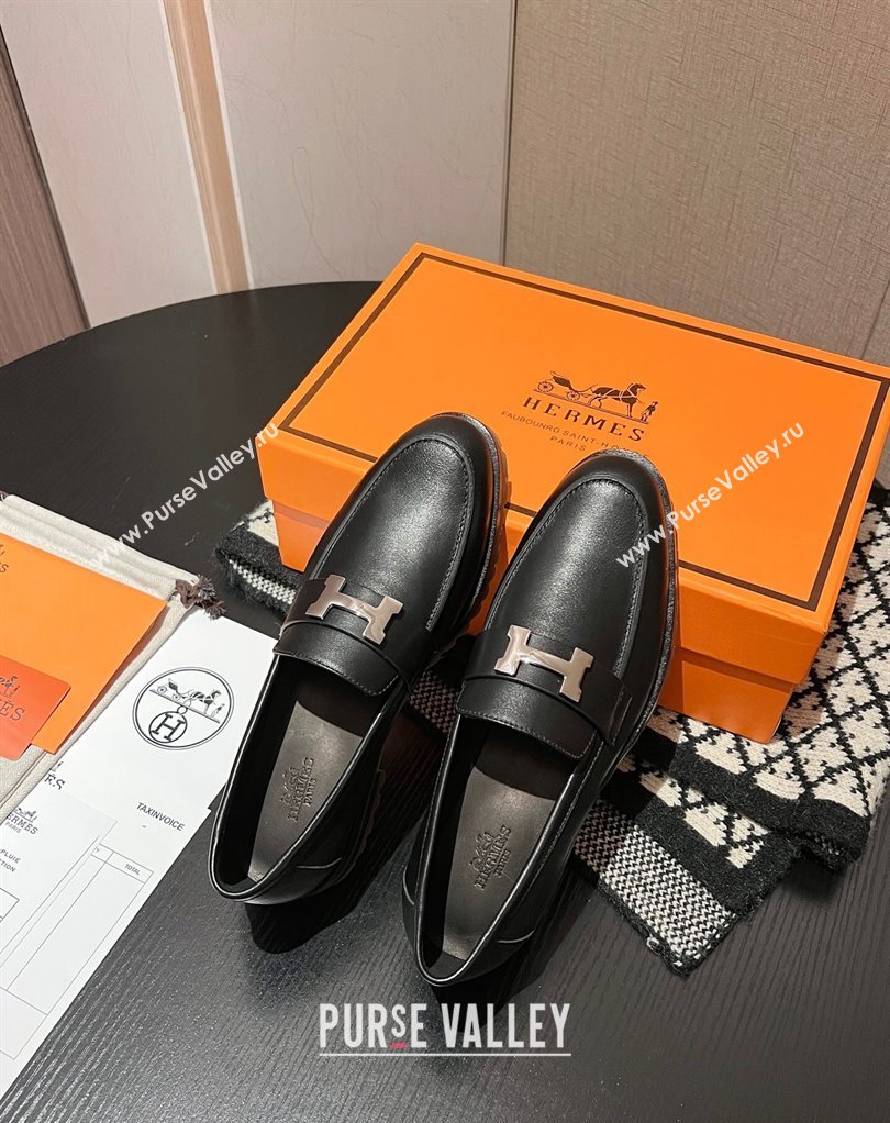 Hermes Faubourg loafer in calfskin Black with signature H detail (modeng-23121210)