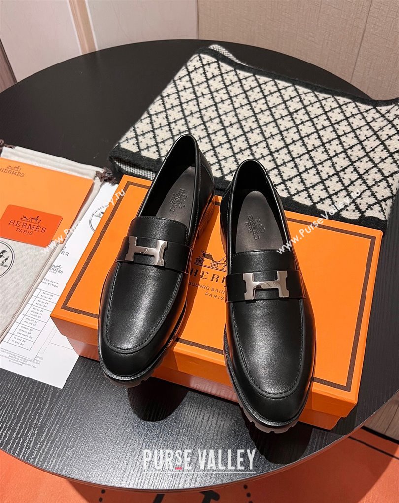 Hermes Faubourg loafer in calfskin Black with signature H detail (modeng-23121210)