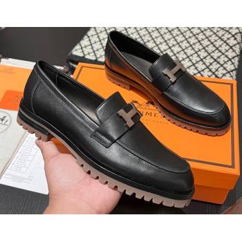 Hermes Faubourg loafer in calfskin Black with signature H detail (modeng-23121210)