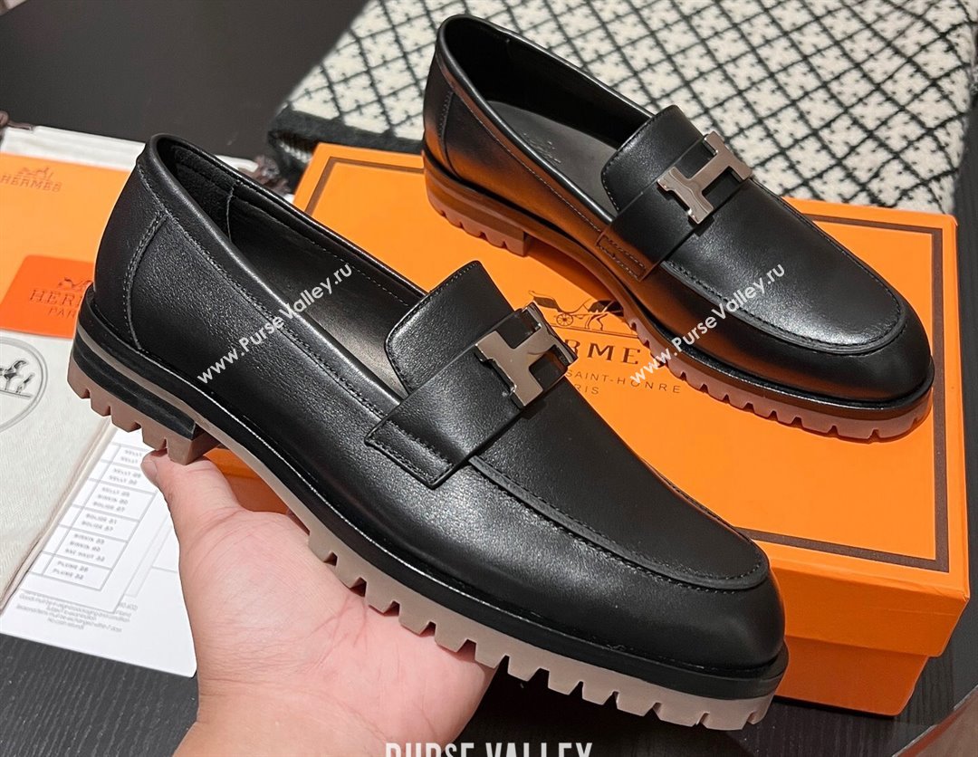 Hermes Faubourg loafer in calfskin Black with signature H detail (modeng-23121210)