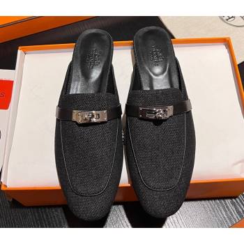 Hermes Oz mule in Denim Black with iconic Kelly buckle (modeng-23121229)
