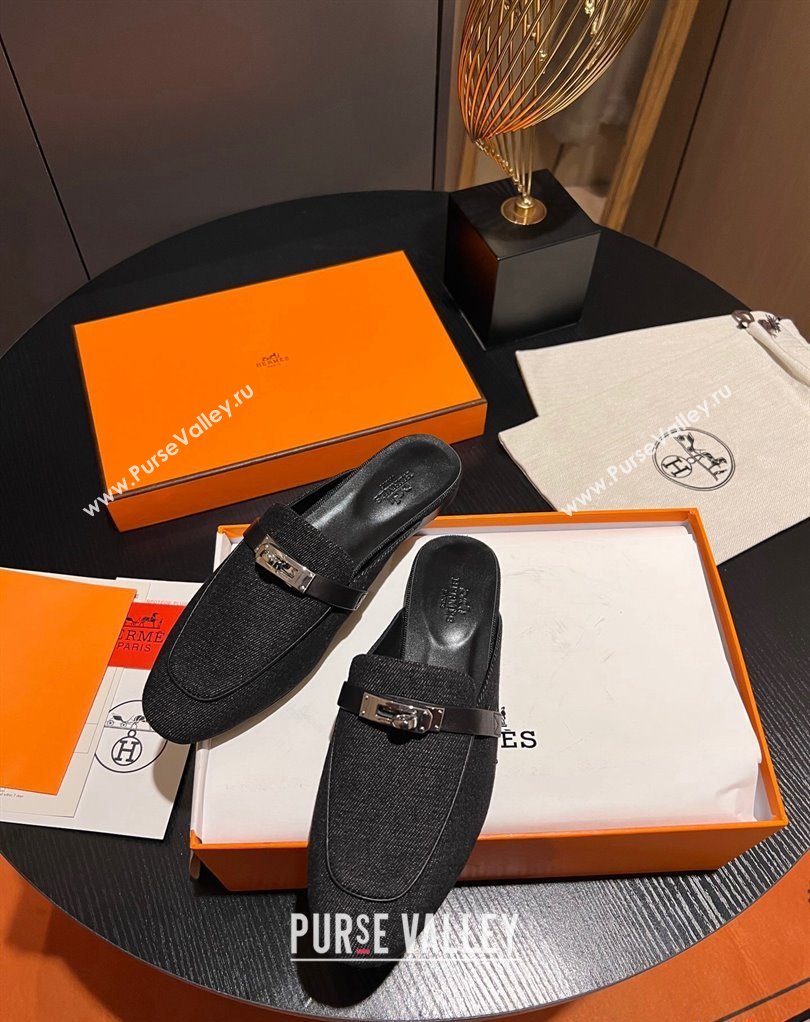 Hermes Oz mule in Denim Black with iconic Kelly buckle (modeng-23121229)