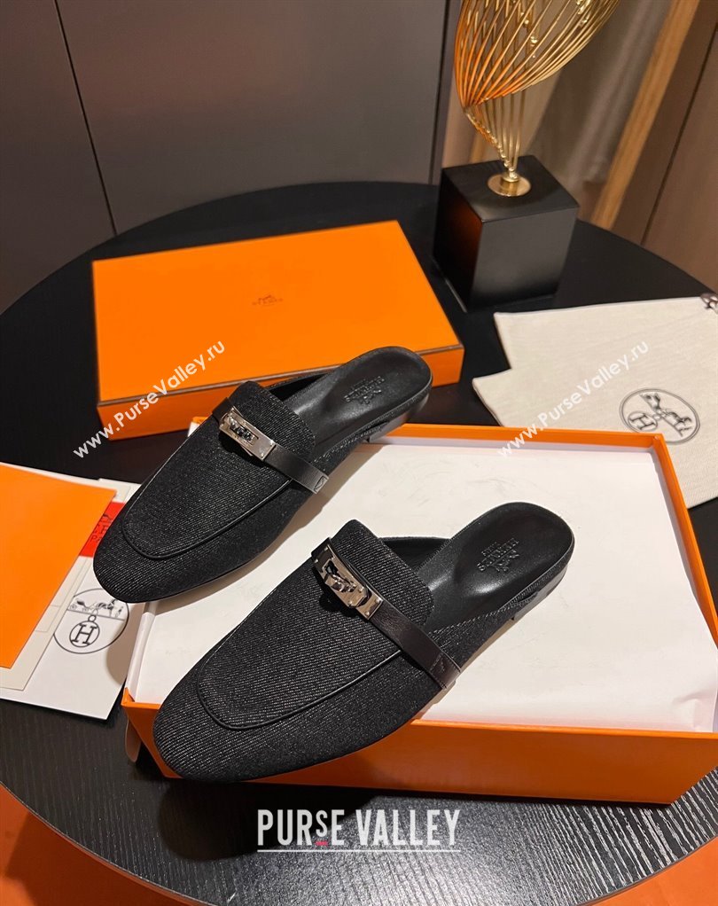 Hermes Oz mule in Denim Black with iconic Kelly buckle (modeng-23121229)