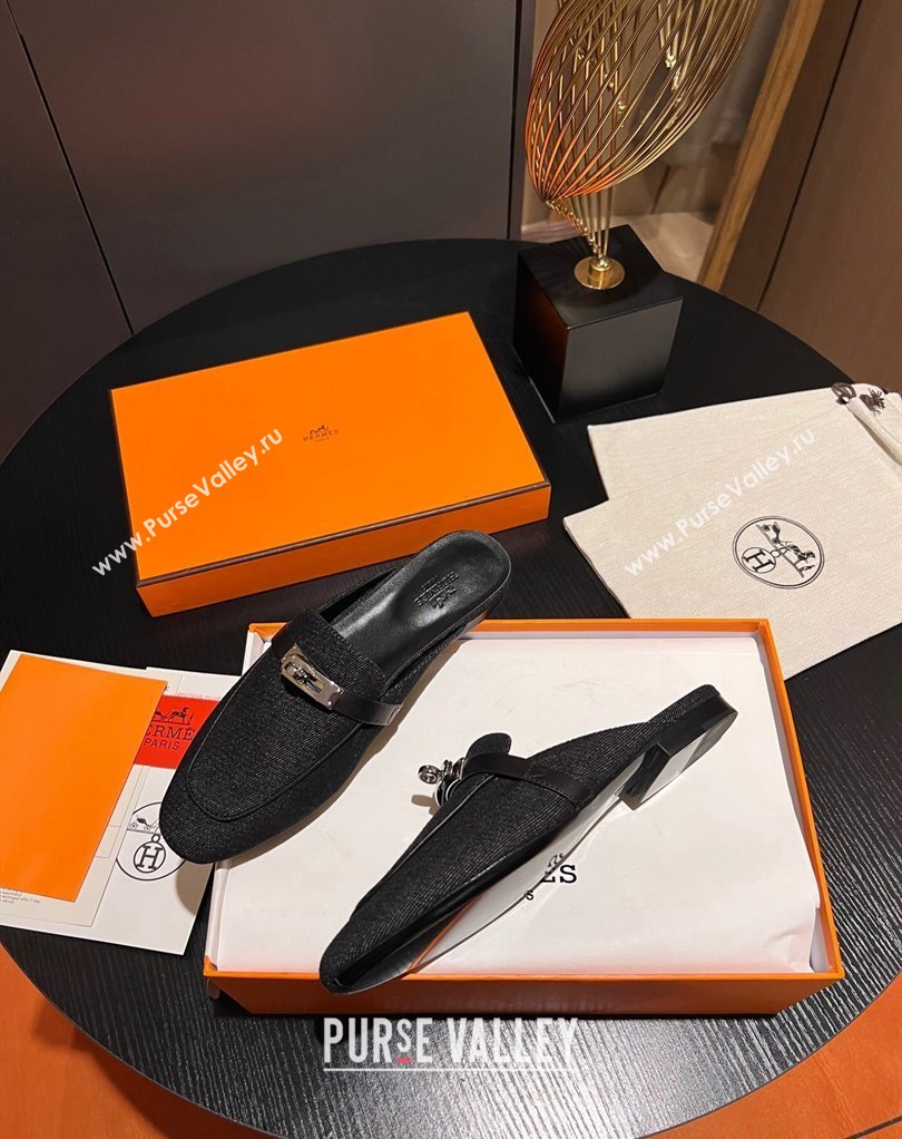 Hermes Oz mule in Denim Black with iconic Kelly buckle (modeng-23121229)