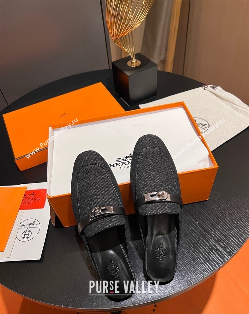 Hermes Oz mule in Denim Black with iconic Kelly buckle (modeng-23121229)