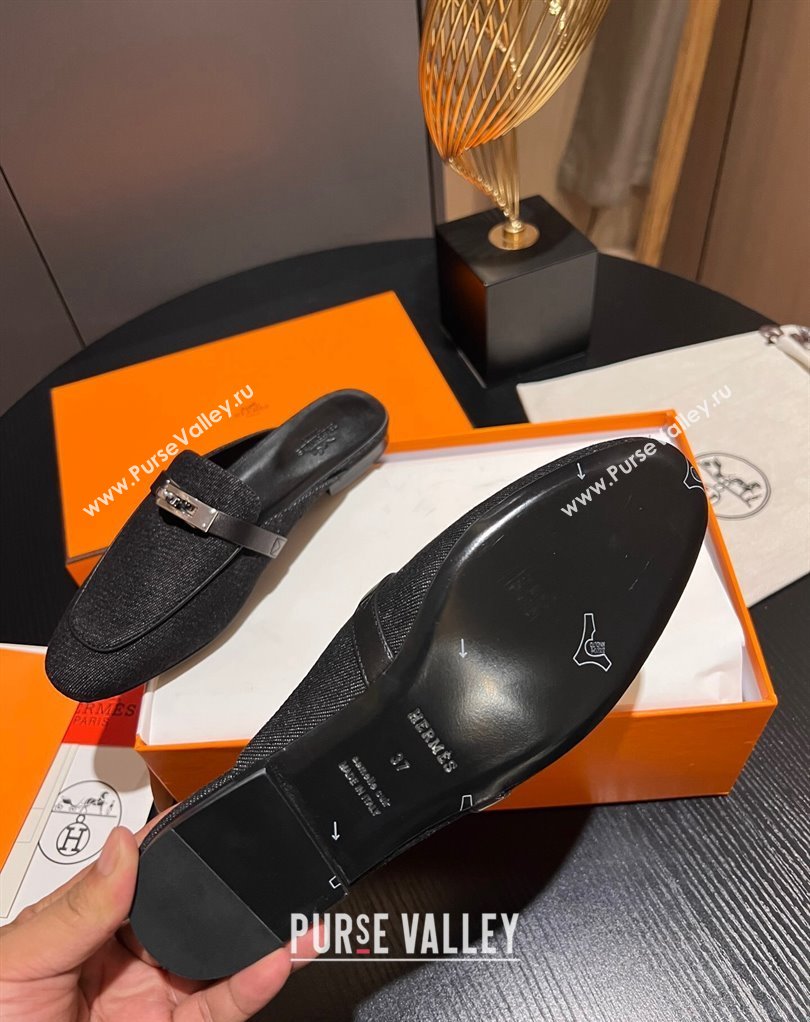 Hermes Oz mule in Denim Black with iconic Kelly buckle (modeng-23121229)