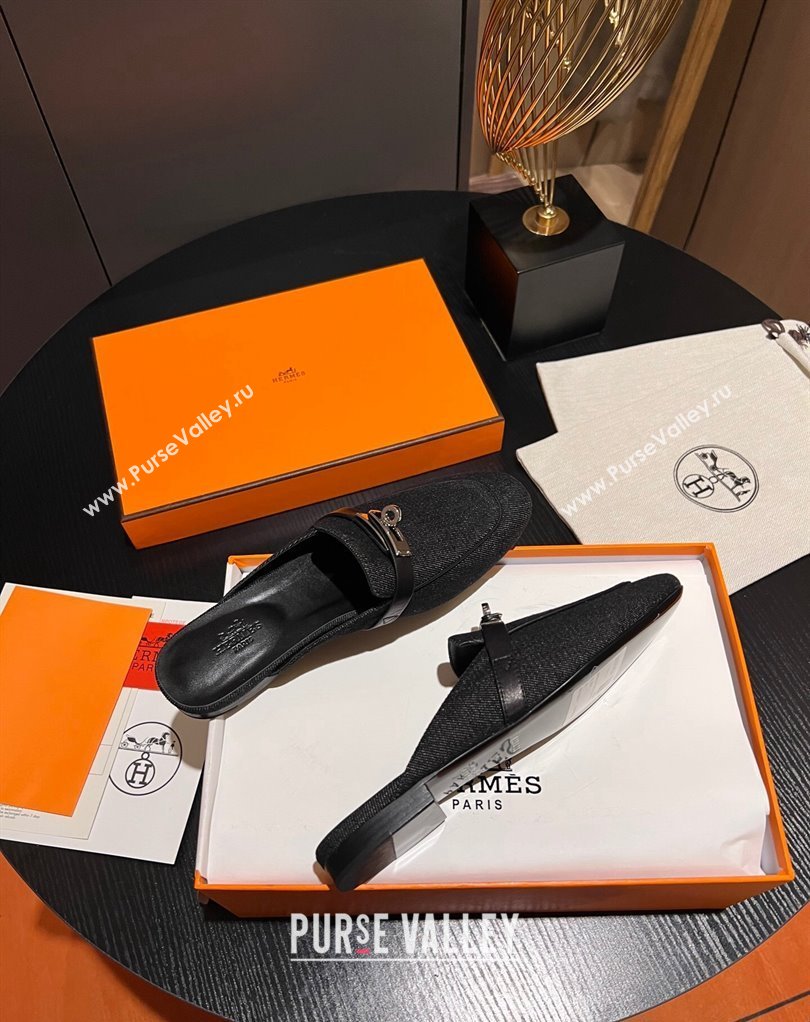 Hermes Oz mule in Denim Black with iconic Kelly buckle (modeng-23121229)
