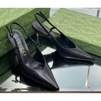 Gucci Heel 8.5cm leather slingback pumps 762378 Black 2024 (modeng-23120751)
