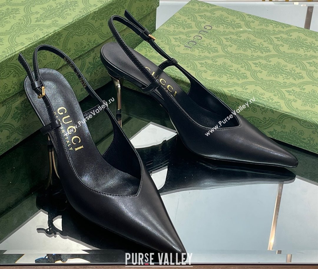 Gucci Heel 8.5cm leather slingback pumps 762378 Black 2024 (modeng-23120751)