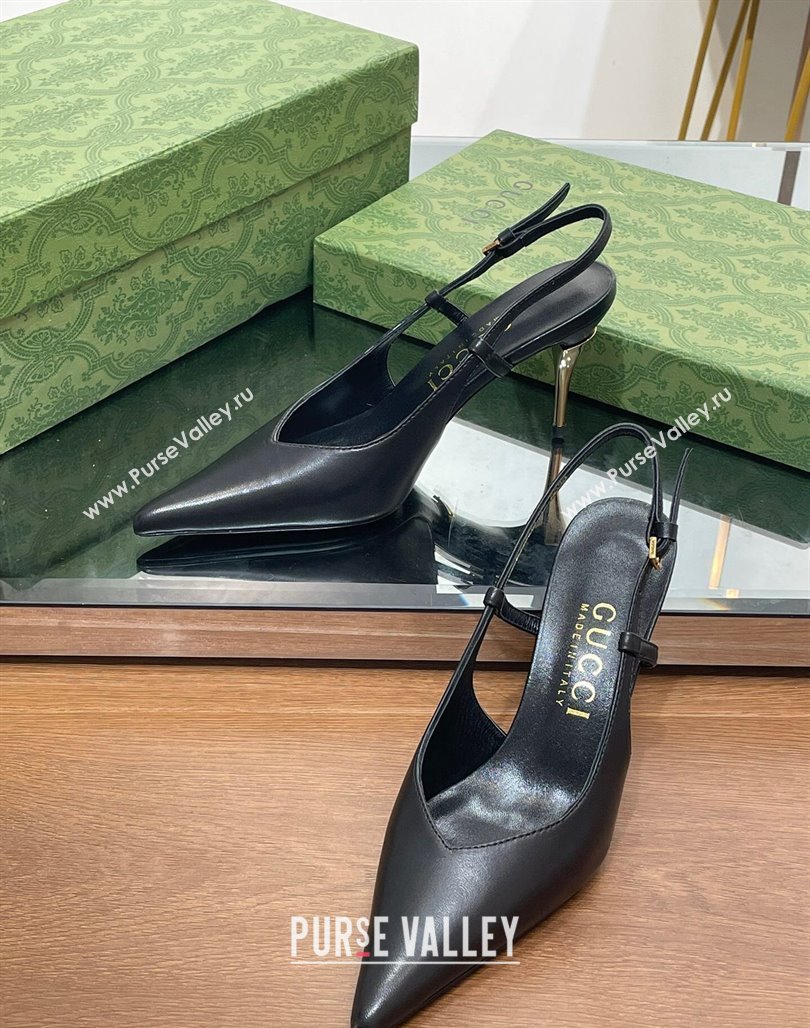 Gucci Heel 8.5cm leather slingback pumps 762378 Black 2024 (modeng-23120751)