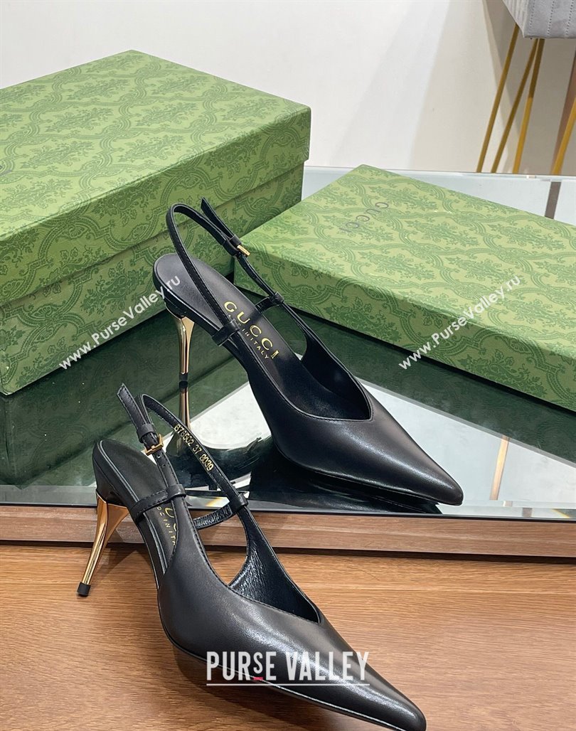 Gucci Heel 8.5cm leather slingback pumps 762378 Black 2024 (modeng-23120751)