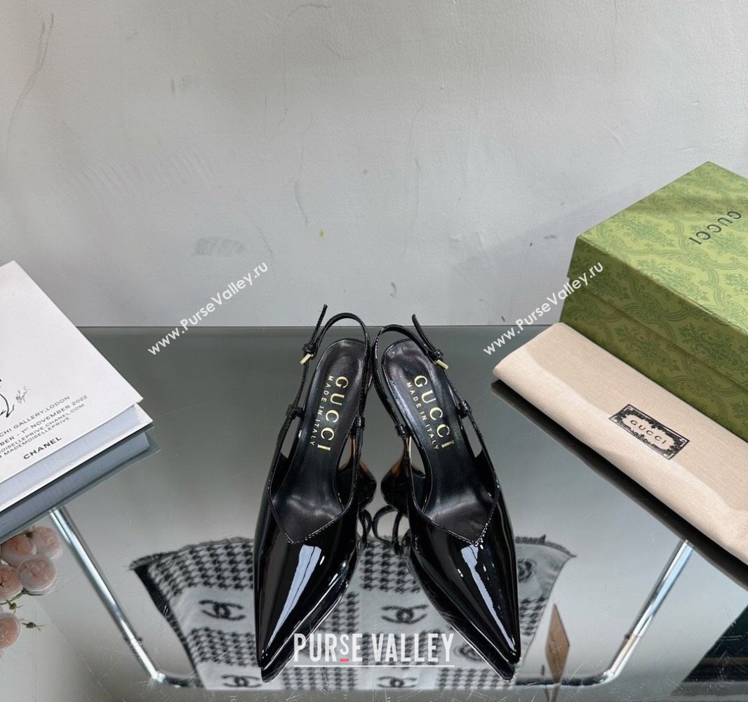 Gucci Heel 8.5cm Patent leather slingback pumps 762378 Black 2024 (modeng-23120753)