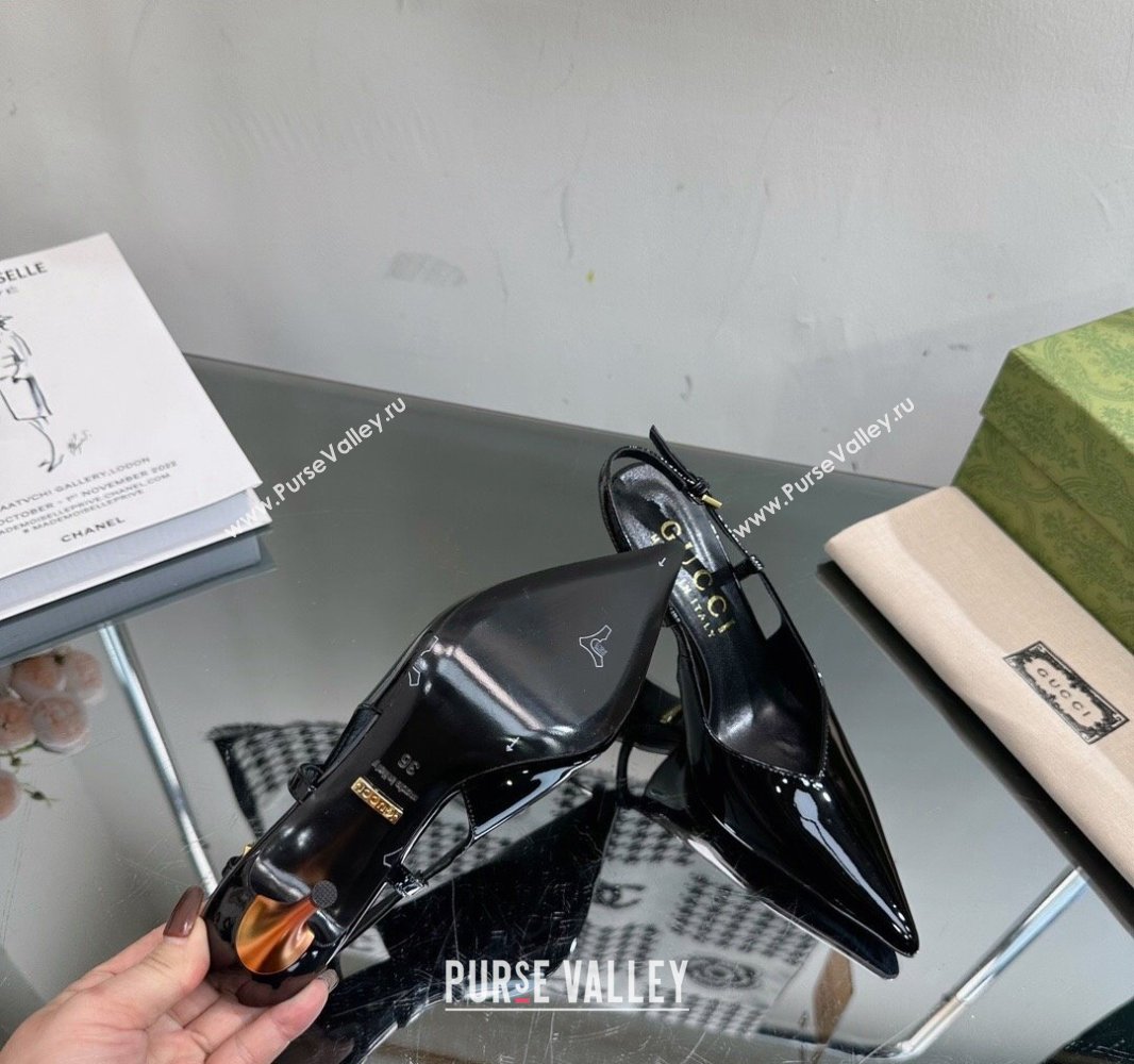 Gucci Heel 8.5cm Patent leather slingback pumps 762378 Black 2024 (modeng-23120753)