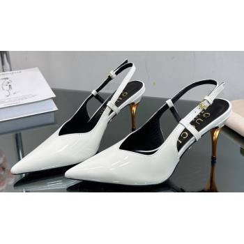 Gucci Heel 8.5cm Patent leather slingback pumps 762378 White 2024 (modeng-23120754)